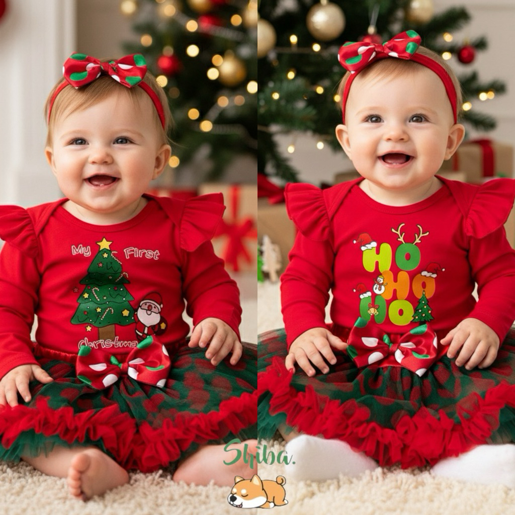 (NewBorn-18 Bulan) Baju Bayi Christmas Natal | Dress Bayi Perempuan Natal | Dress Merah Bayi Santa |