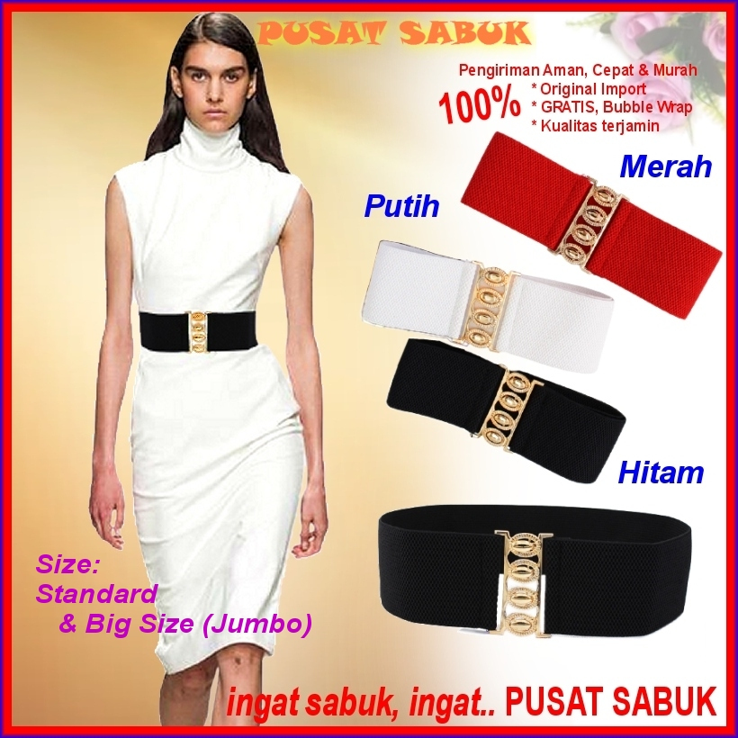 Belt Sabuk Wanita Obi Karet Ikat Pinggang Fashion Gesper Cewek Korea Elastis Oby Lebar Besar Kekinia