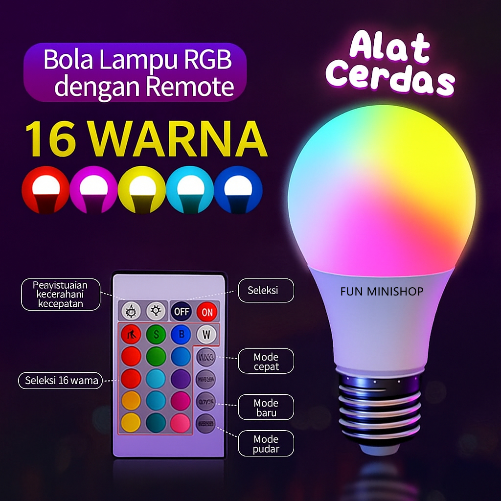LAMPU BOHLAM RGB LED WARNA WARNI REMOT BOHLAM RGBW  LAMPU RGB REMOTE