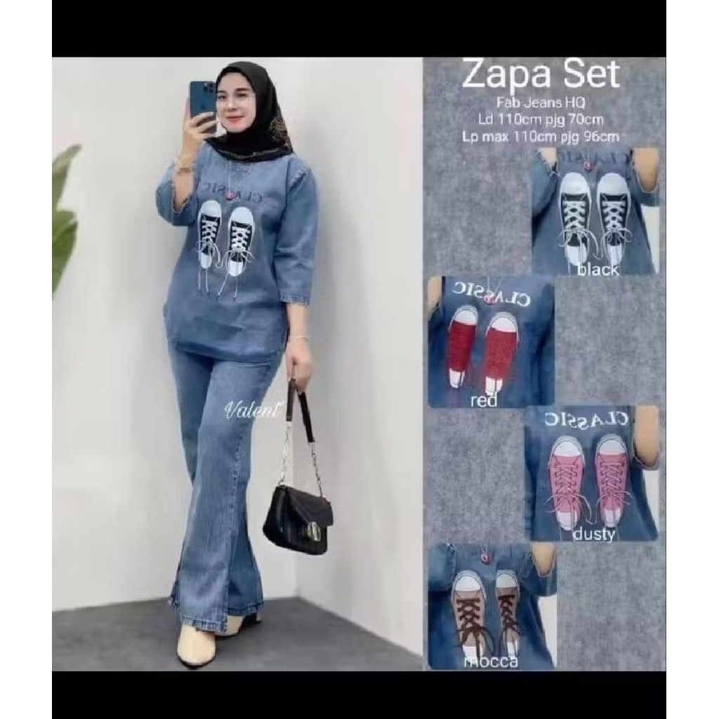Setelan wanita jeans wash Zapa set