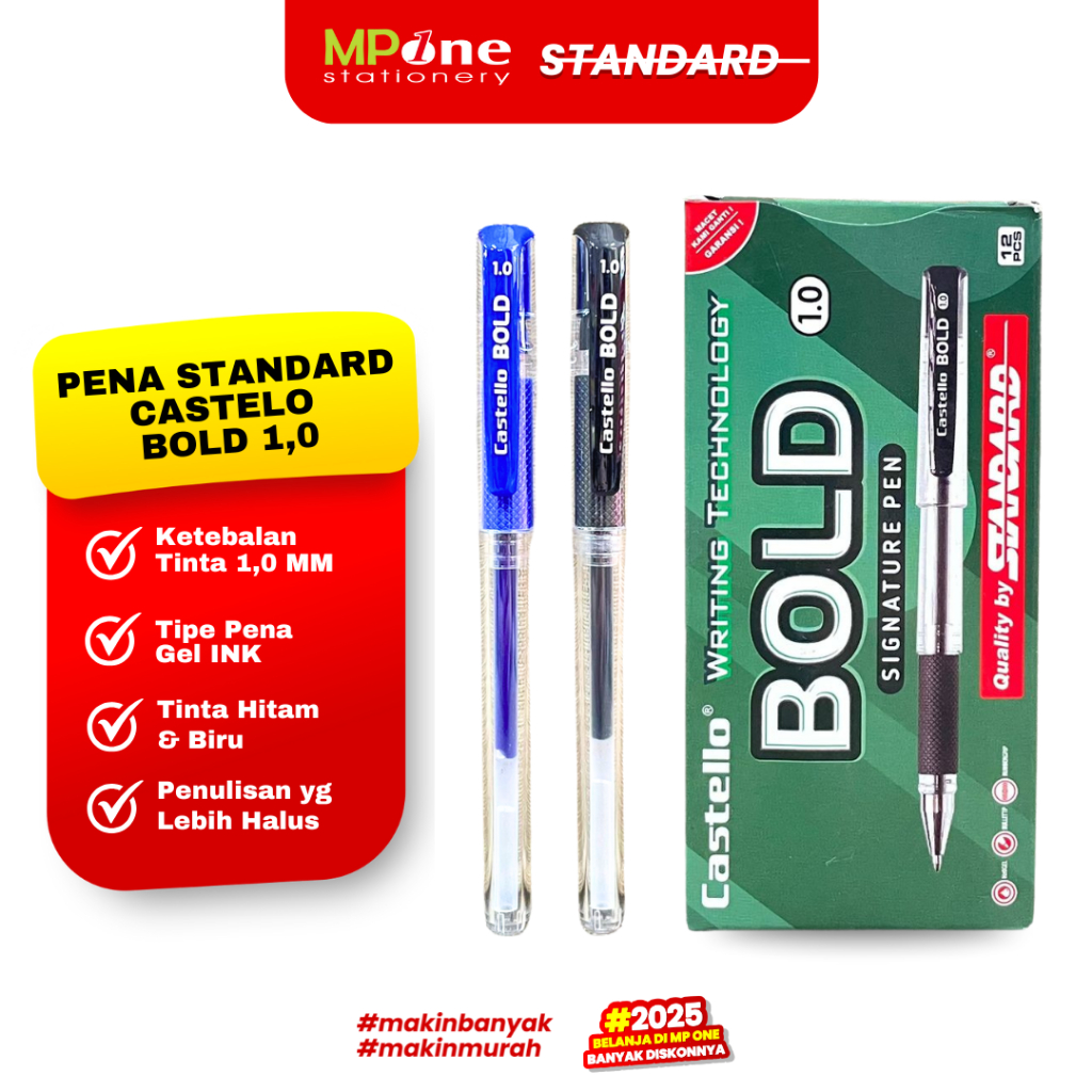 (1 PCS) Standard Pena Castelo Bold 1,0MM Tinta Hitam/Biru / Pulpen Tanda Tangan Signature Pen 1.0 ST