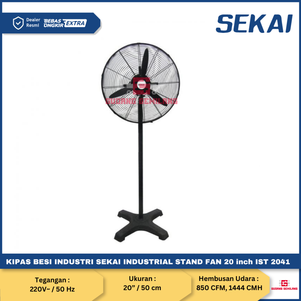 Kipas Angin Tumpu Berdiri Industrial Stand Fan 20 Inch IST 2041 SEKAI