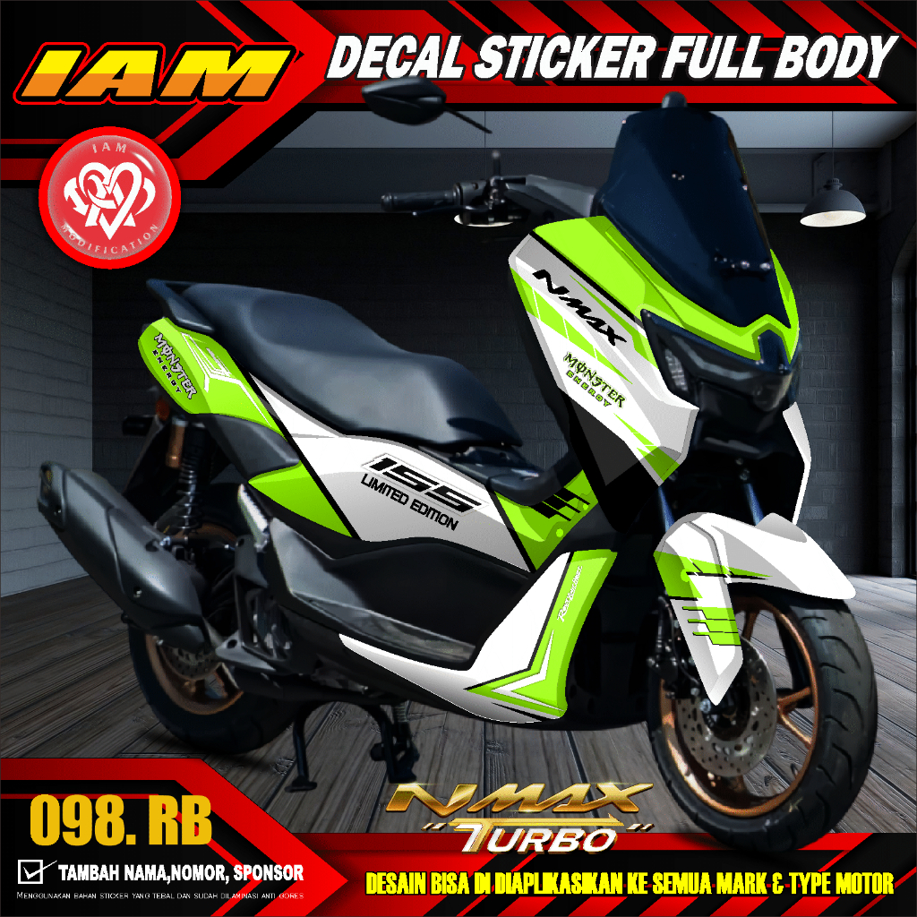 DECAL STICKER YAMAHA NMAX TURBO FULLBODY CUSTOM DESAIN MONSTER ENERGY - IAM 098 A