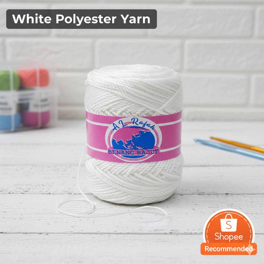 ALRAFAH - BENANG RAJUT POLY KILAP PUTIH BERSIH