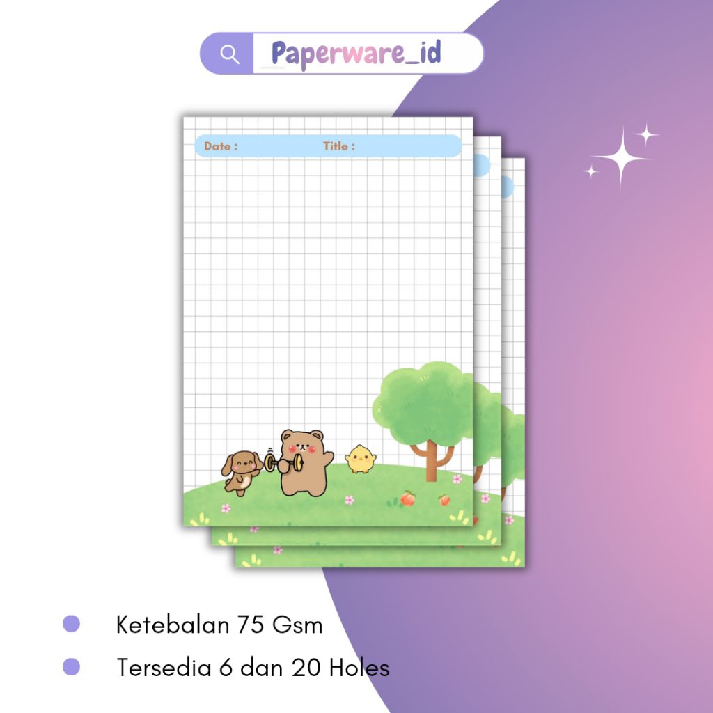 looseleaf a5 tema puppy and bear / refill binder a5 karakter / kertas file aesthetic