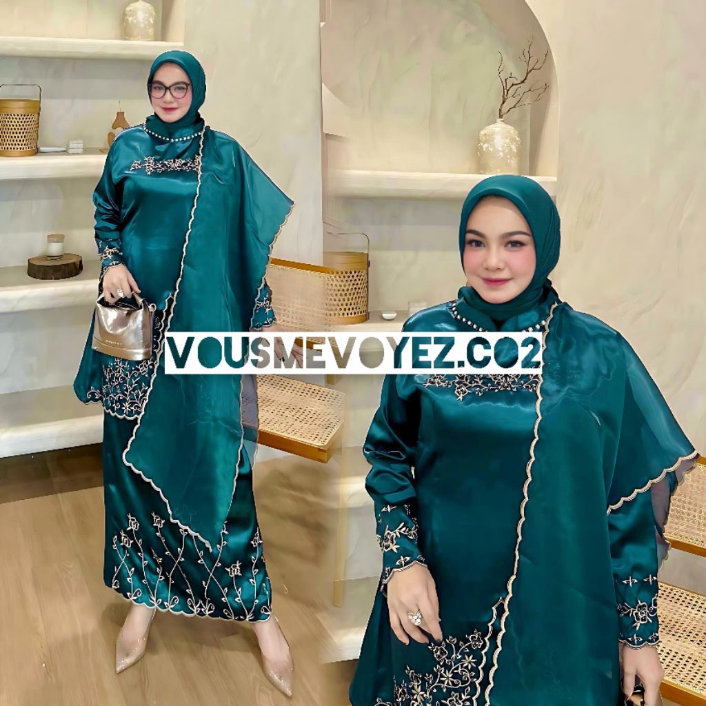 Set Kebaya Selendang Nikita / Selendang Payet Organza / Kebaya Kurung Malaysia Kombinasi / Payet Mut