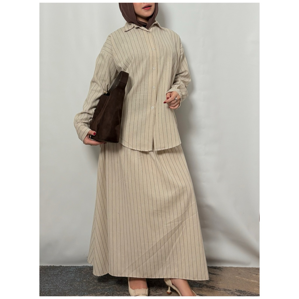 ARUNA - Set Stripe Linen / One set Salur / Kemeja stripe dan Rok