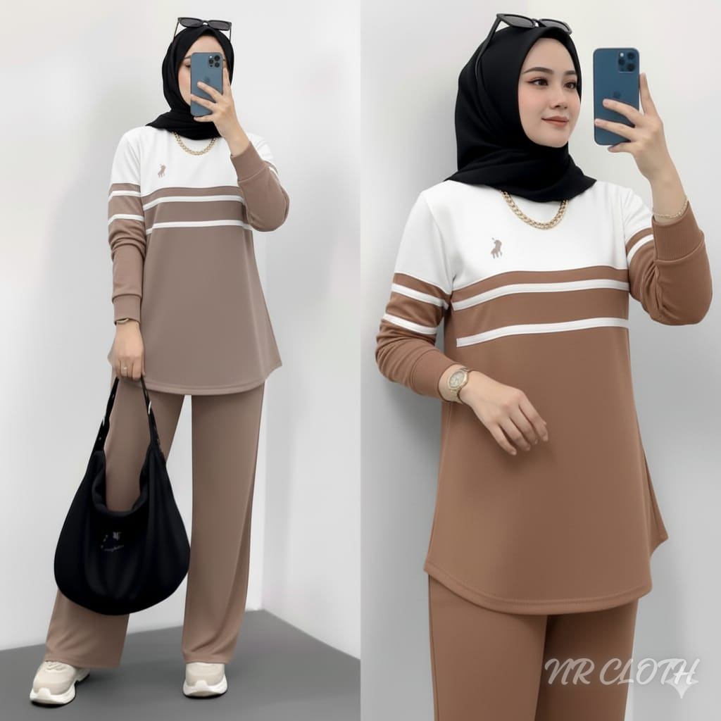Setelan Crinkle Airflow Tunik Kulot Import Two Tone Jumbo LD 110