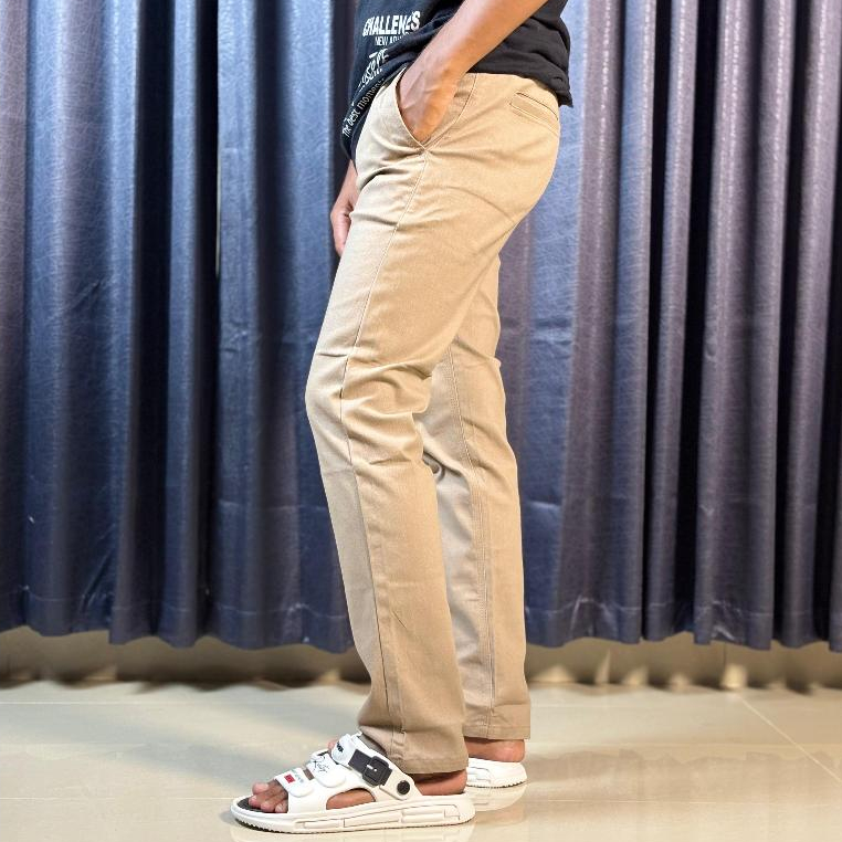Celana Chinos Panjang Pria Slim-fit Catton Carbon Kanvas Streach