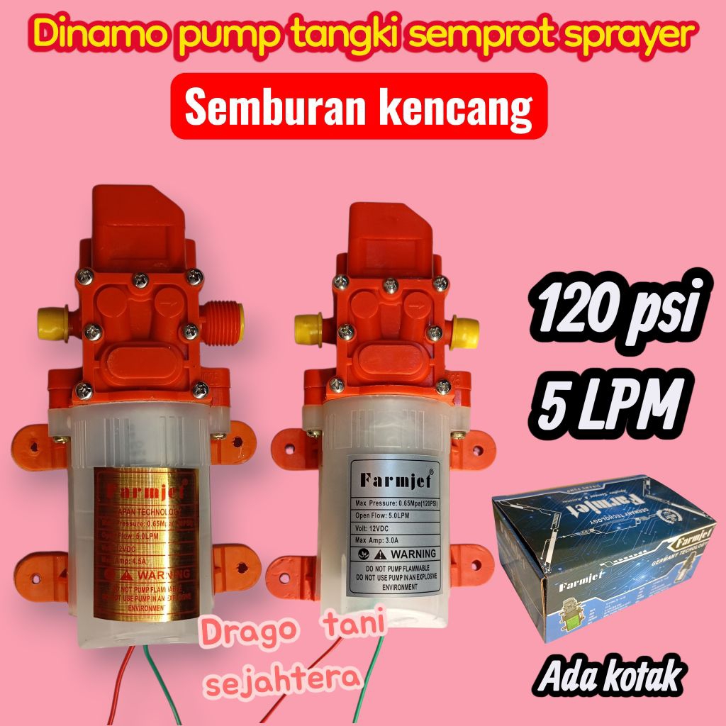Dinamo Pompa Air Sprayer Elektrik 120 PSI FARMJET Dinamo Tangki Semprot DC 12V