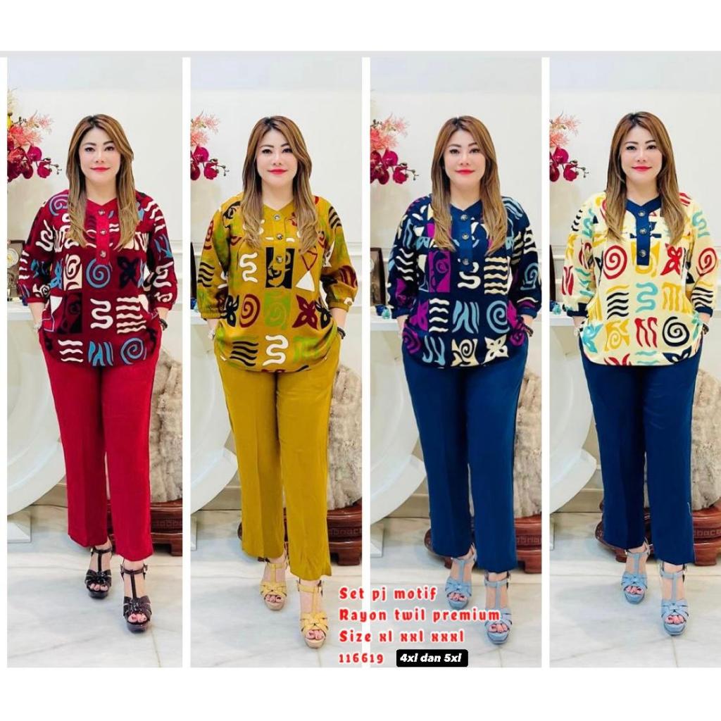 116619 setelan wanita rayon twill celana 7/8 one set terbaru kekinian murah jumbo