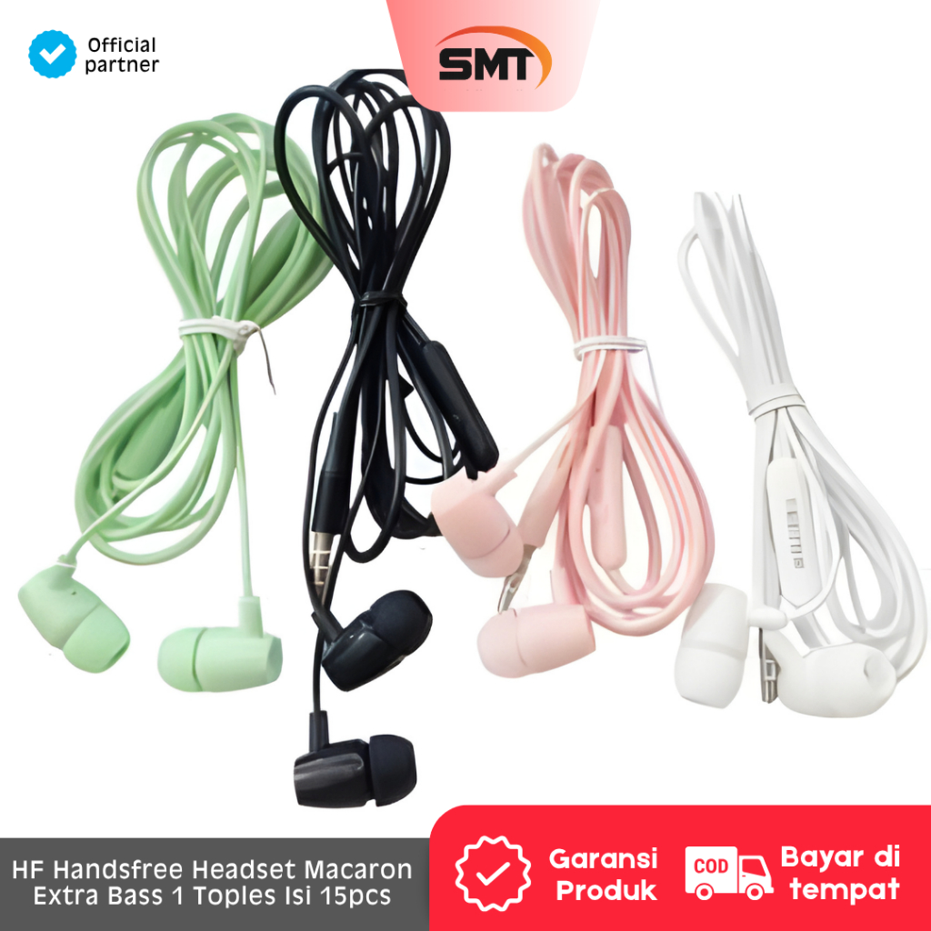 HF Handsfree Headset Macaron Extra Bass 1 Toples Isi 15pcs Grosir