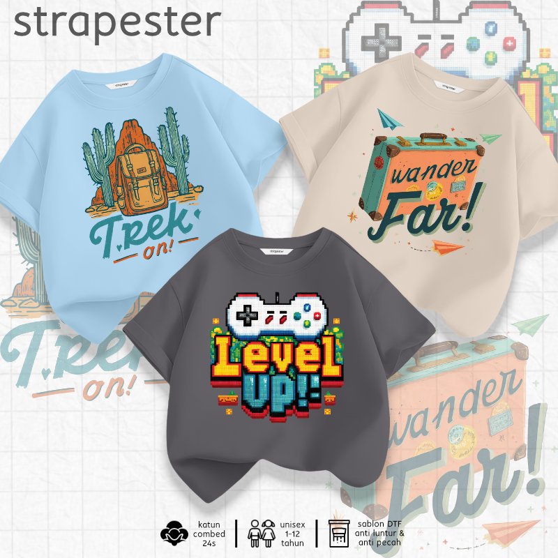 STRAPESTER - Kaos Anak Premium 1-12 Tahun | 100% Katun Tebal 24s | Baju Anak Laki Laki Perempuan LV1
