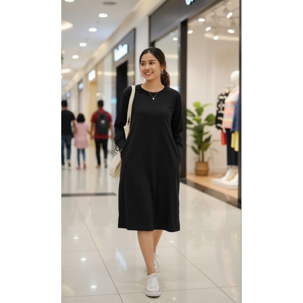 Dress hitam GU Uniqlo / Dress Kaos Uniqlo GU / Homedress Uniqlo GU 03
