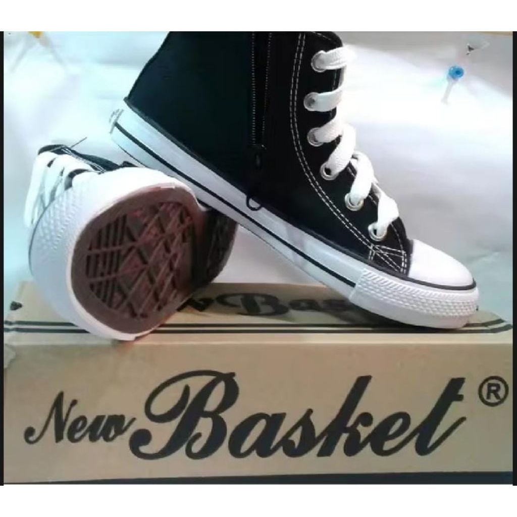 NEW BASKET / SEPATU ANAK SEKOLAH NEW BASKET TINGGI - WARNA HITAM PUTIH /// COD