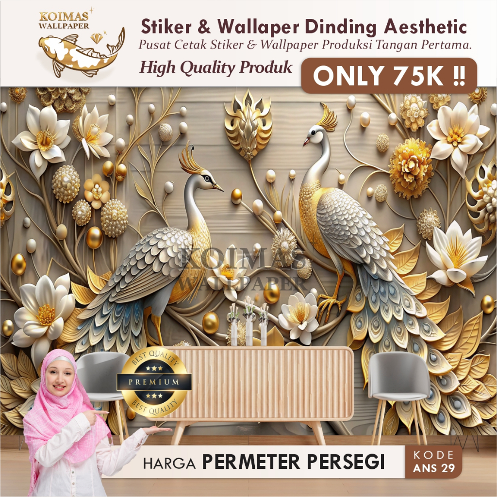Stiker Burung Merak 3D Wallpaper Dinding Merak 3D Hiasan Dinding Mewah Tinggal Di Pasang