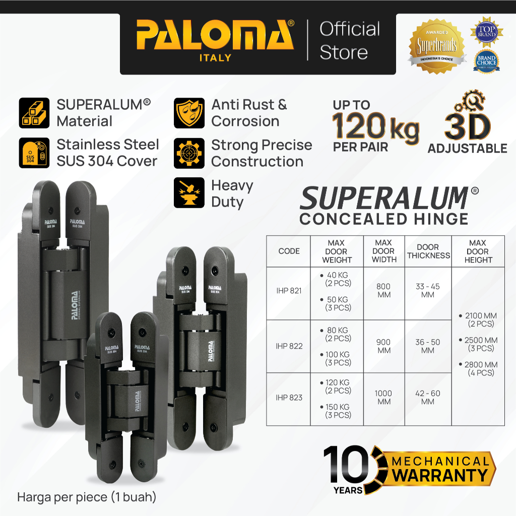 PALOMA Engsel Tanam Invisible Concealed Hinge Pintu Jendela Kayu Door Window 3D Adjustable Superalum
