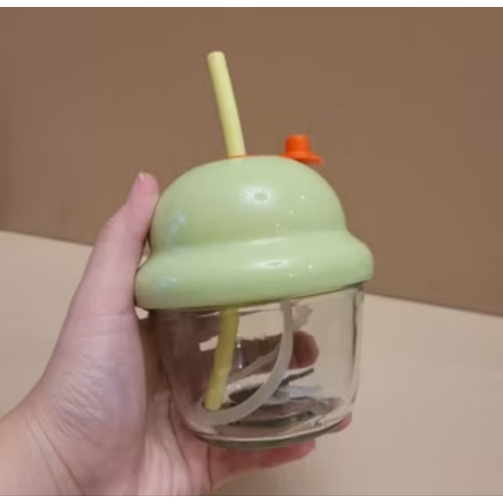 Gelas lucu mini sedotan dengan tutup/ gelas anak lucu korea