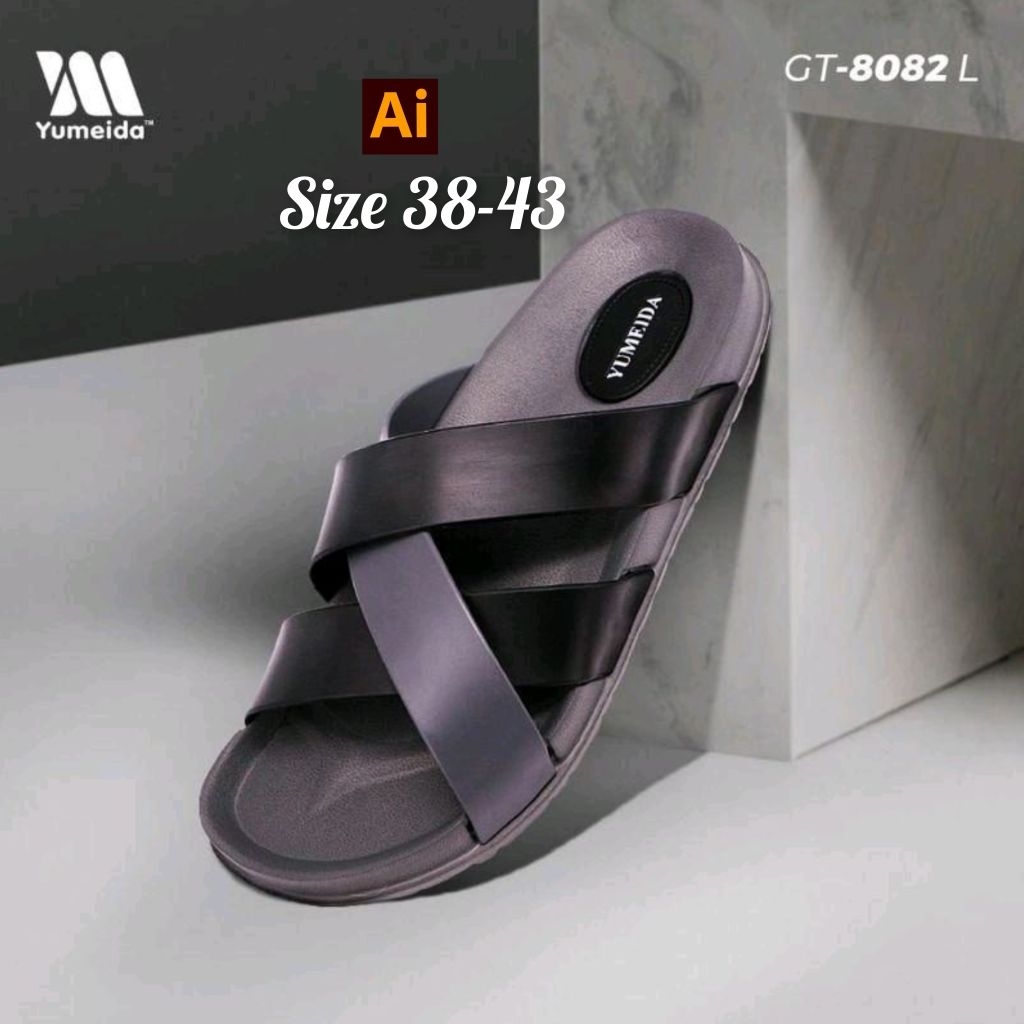 8082 sandal slop karet pria asli merek yumeida size 38-43