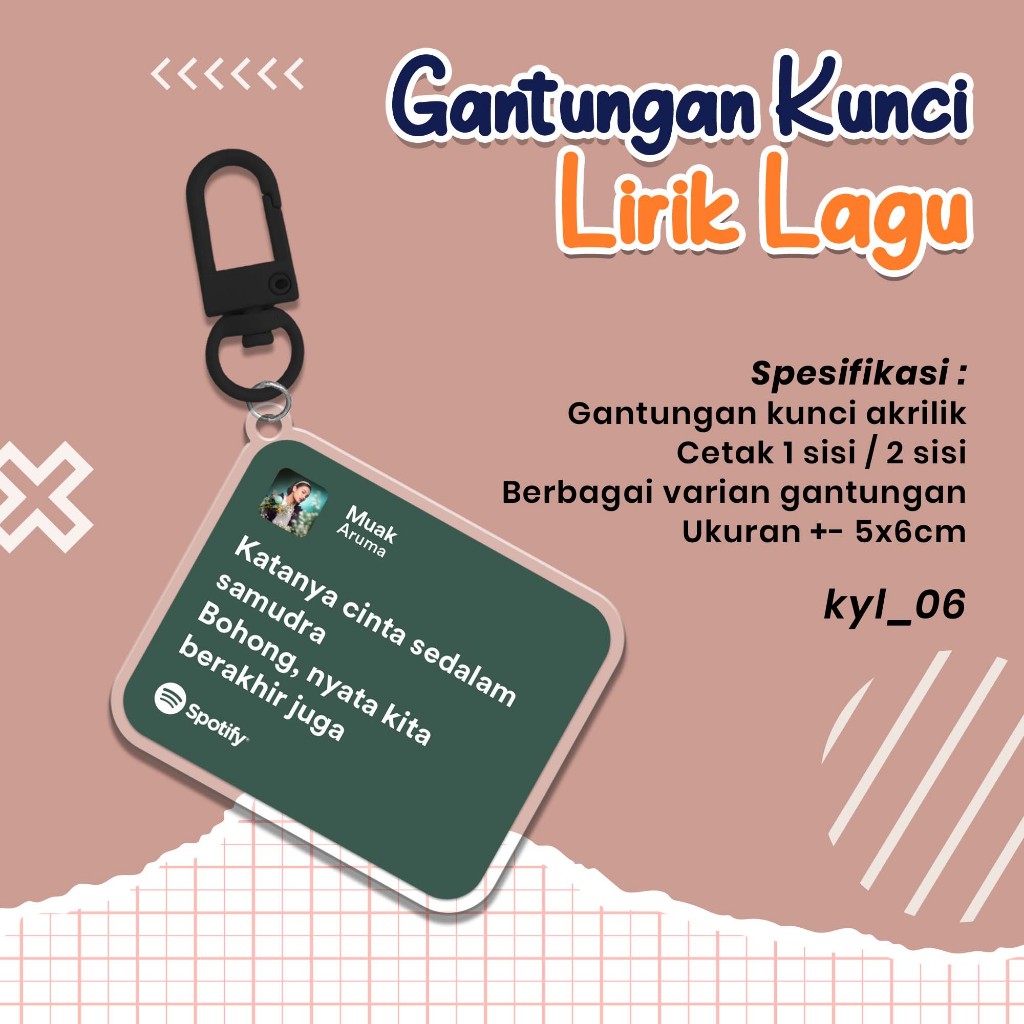 gantungan kunci lirik lagu - keychain akrilik 6cm - ganci desain lirik lagu kyl_