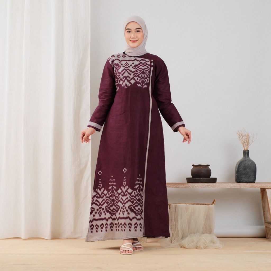 Dress Batik Etnic Wanita Gamis Batik Motif Etnic Wanita Cantik Modern