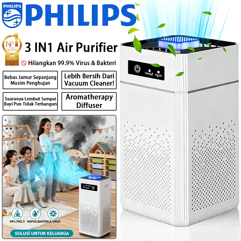 PHILIPS Penyaring Udara 3 IN 1 Air Purifier + Humidifier + Aromatherapy Diffuser. Cegah Alergi & Vir
