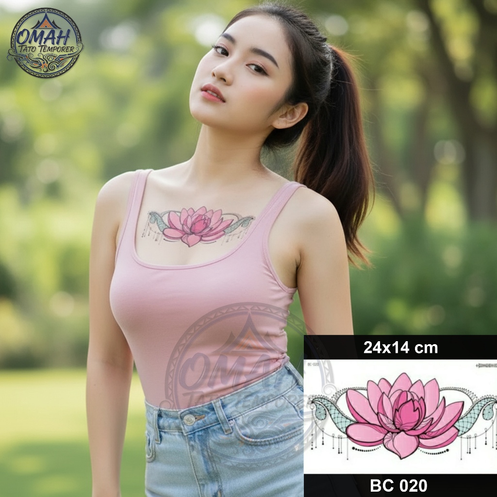 Tato Tattoo Temporer Temporary Waterproof Anti Air Dada Punggung Motif Bunga Teratai BC 020