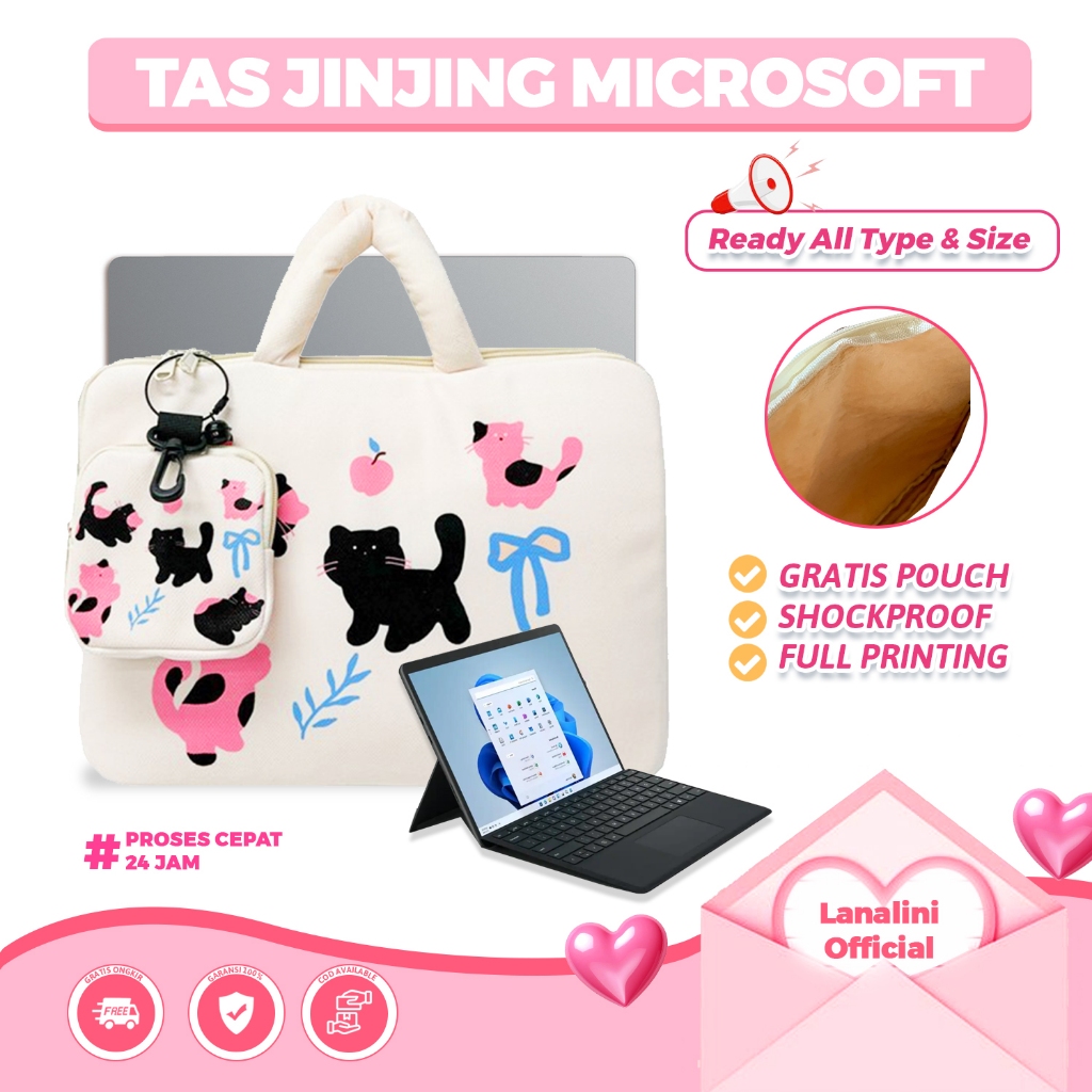 Tas Tablet Laptop Jinjing Bag Microsoft Surface Pro 11 X 10 9 8 7 6 5 Go 1 2 3 4 10.5 11 12 13 Inch