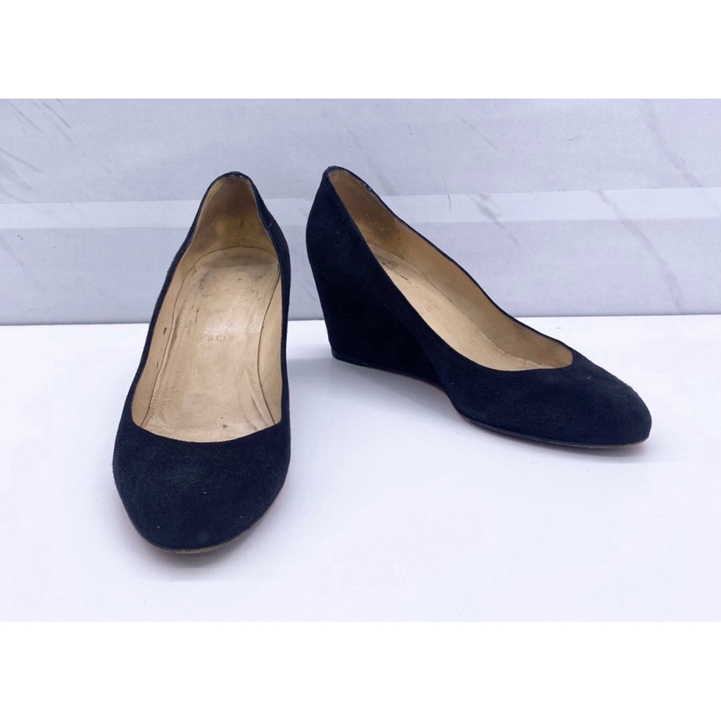 Christian Louboutin Sepatu Suede Hitam EU 40.5 Wedges ORIGINAL