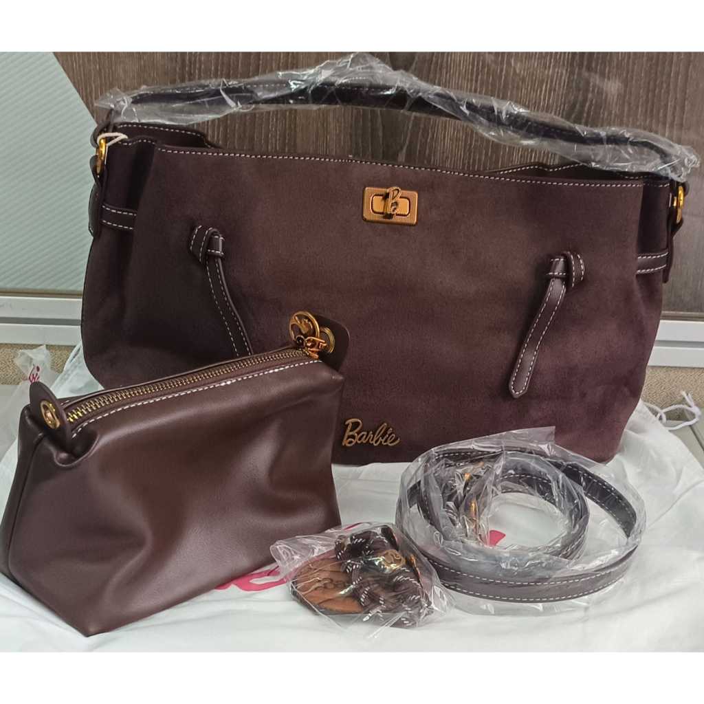 tas barbie rodeo coklat mix kulit dan suede bisa selempang dan handbag