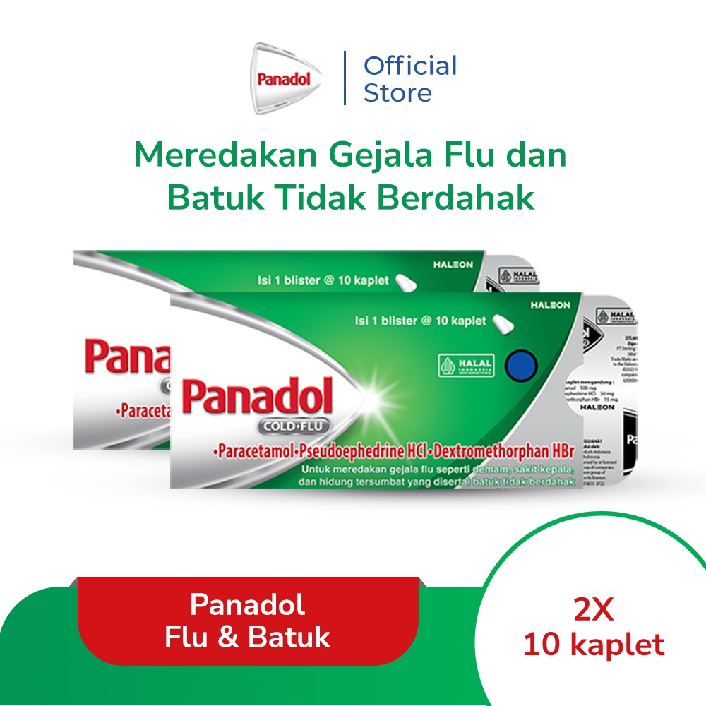 Panadol Hijau Flu & Batuk untuk Gejala Flu dan Batuk Tidak Berdahak 10 Kaplet - Isi 2