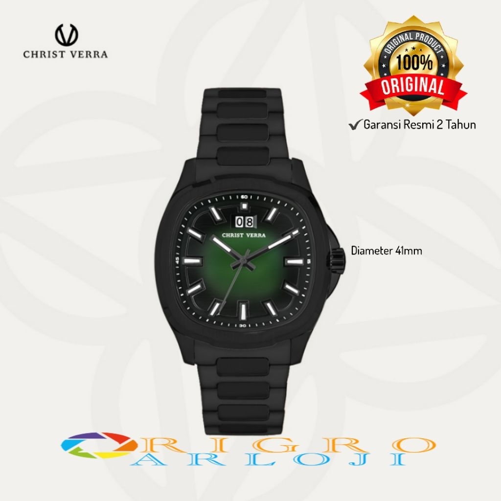 Terbaru Jam Tangan Pria Christ Verra CV 110614G-16 BLK Original Garansi Resmi 2 Tahun - Black Green
