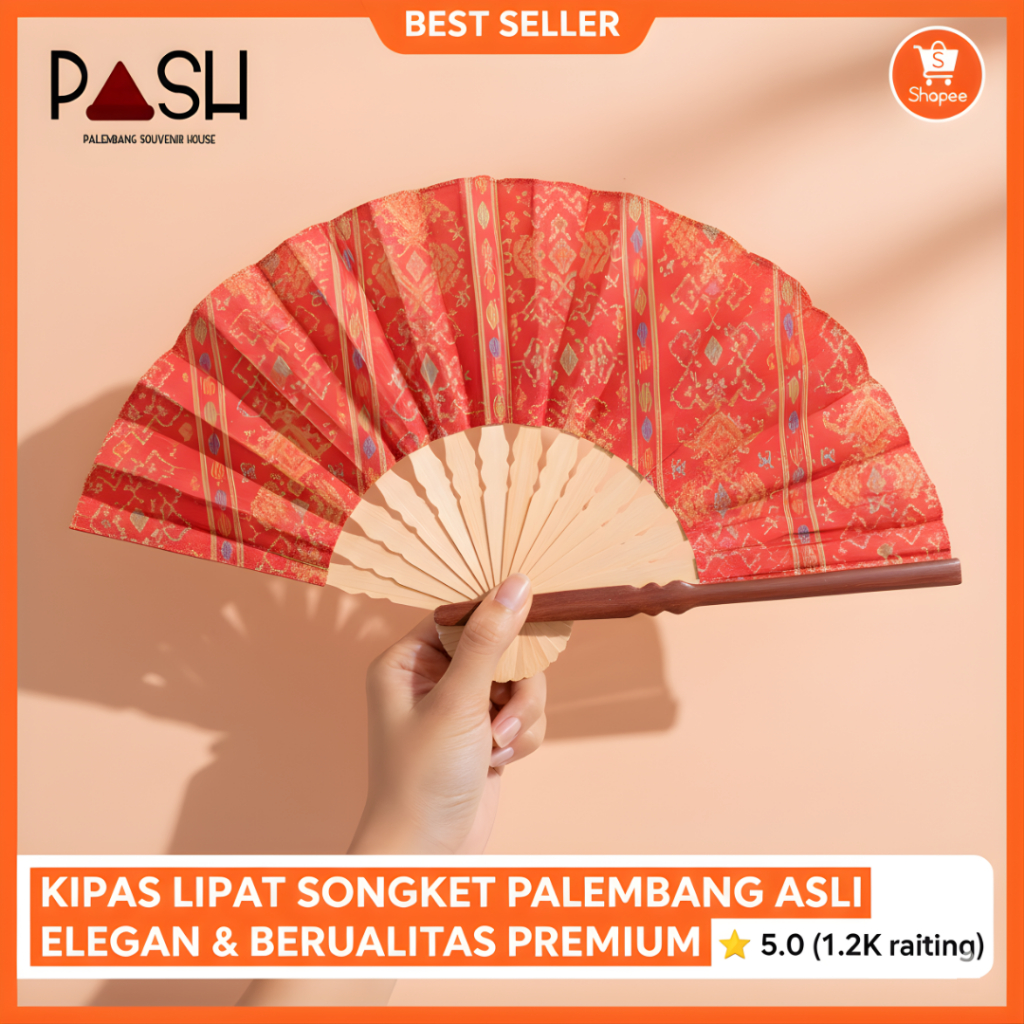 VR TEXTILE Kipas Lipat Songket Palembang Souvenir Cenderamata Khas Indonesia Hadiah Nikahan Etnik