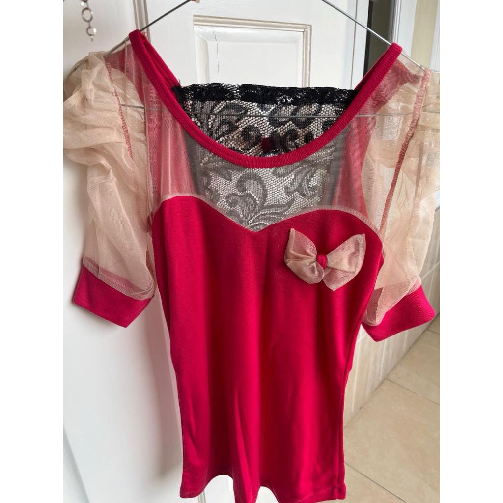 Top pink fuschia unik transparan