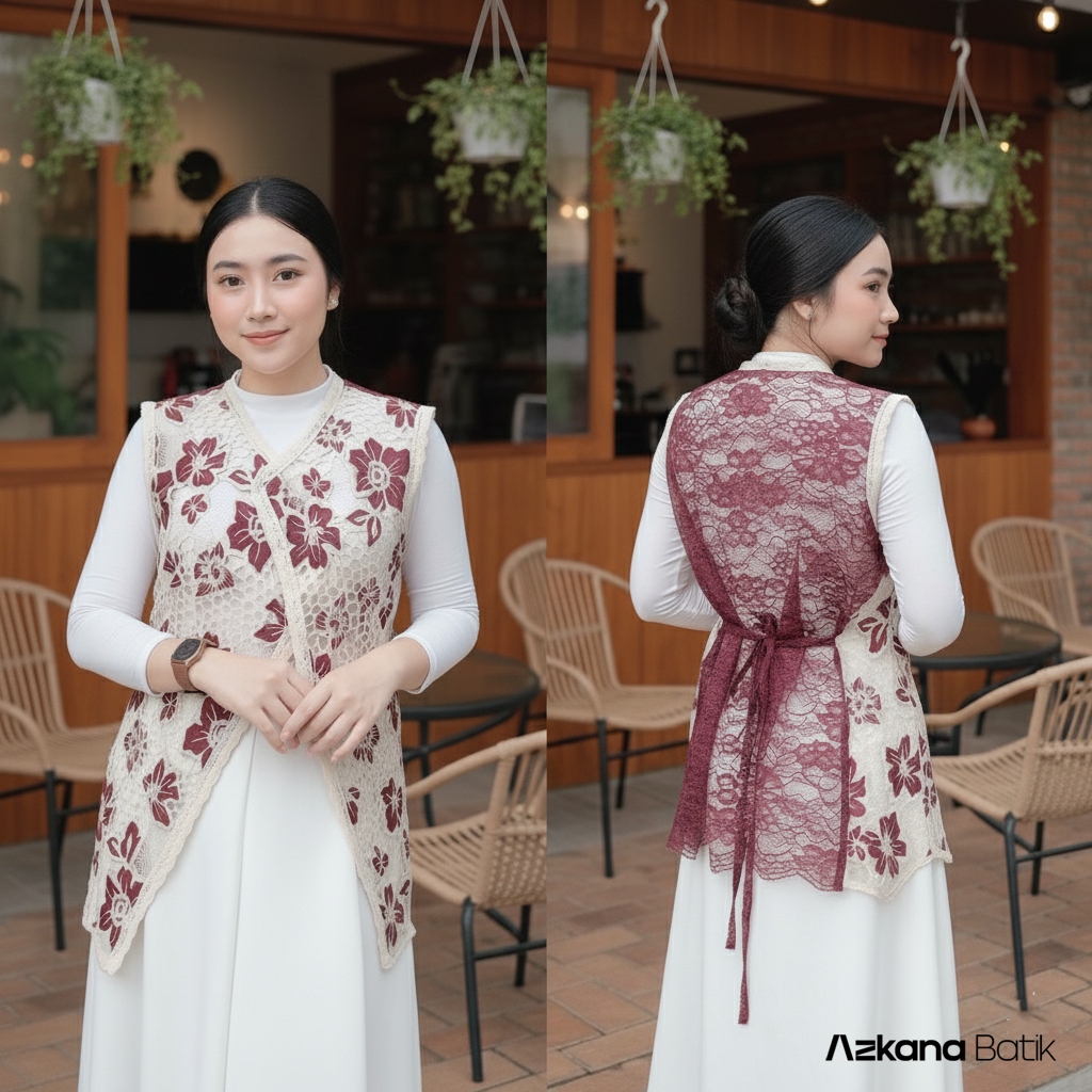Azkana Batik - Vest Wanita Brokat Elegan Mewah Baju Rompi Kondangan Simple Kekinian vest outer garde