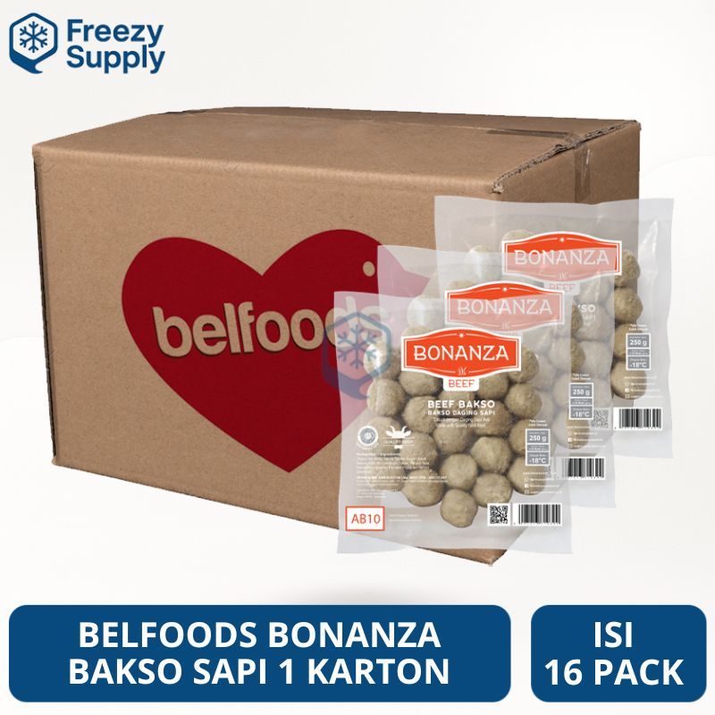 1 Ktn Belfoods Bonanza Bakso Sapi AB10 250 Gr Isi 16 Pack