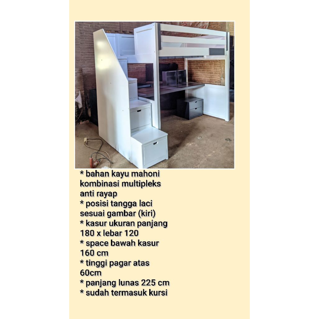 Tempat tidur tingkat meja belajar