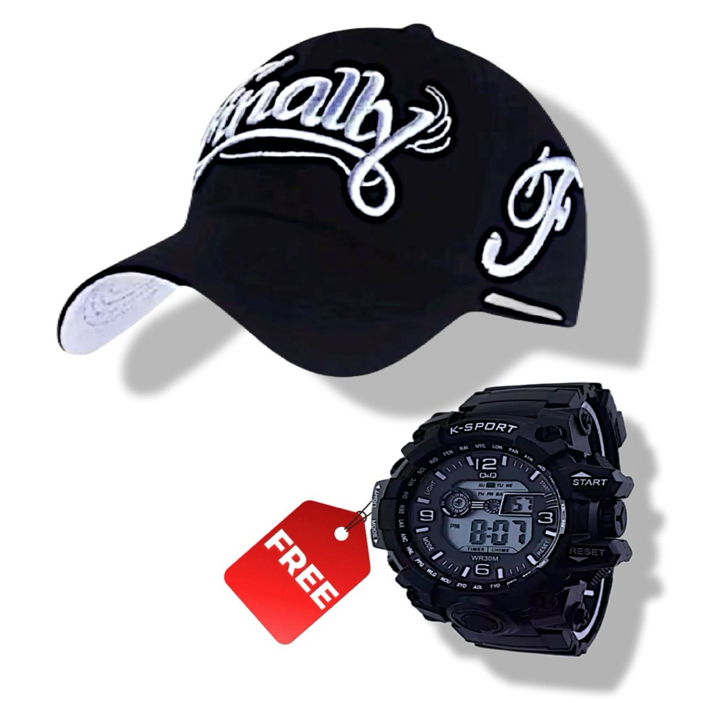 Topi Basseball pria bordir fashion free jam tangan digital sport K-Sport hitam