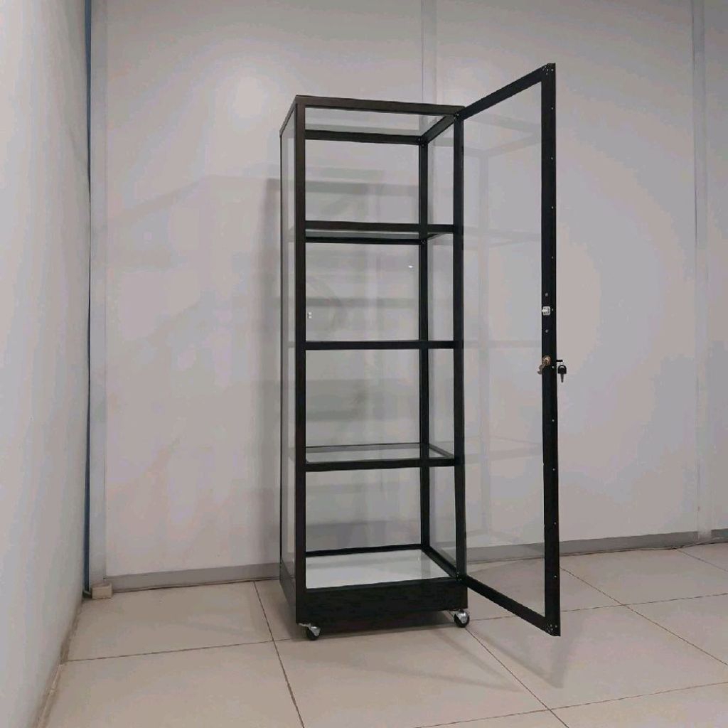 RAK SERBAGUNA ALUMINIUM PREMIUM DAN KACA 4 SUSUN 50x40x170 CM WARNA COKLAT FULL KACA POLOS 5 MM PINT