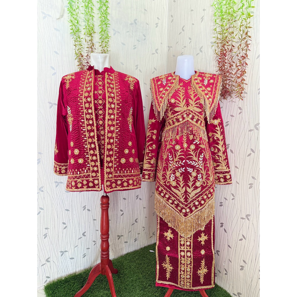 baju pengantin minang full payet warna merah