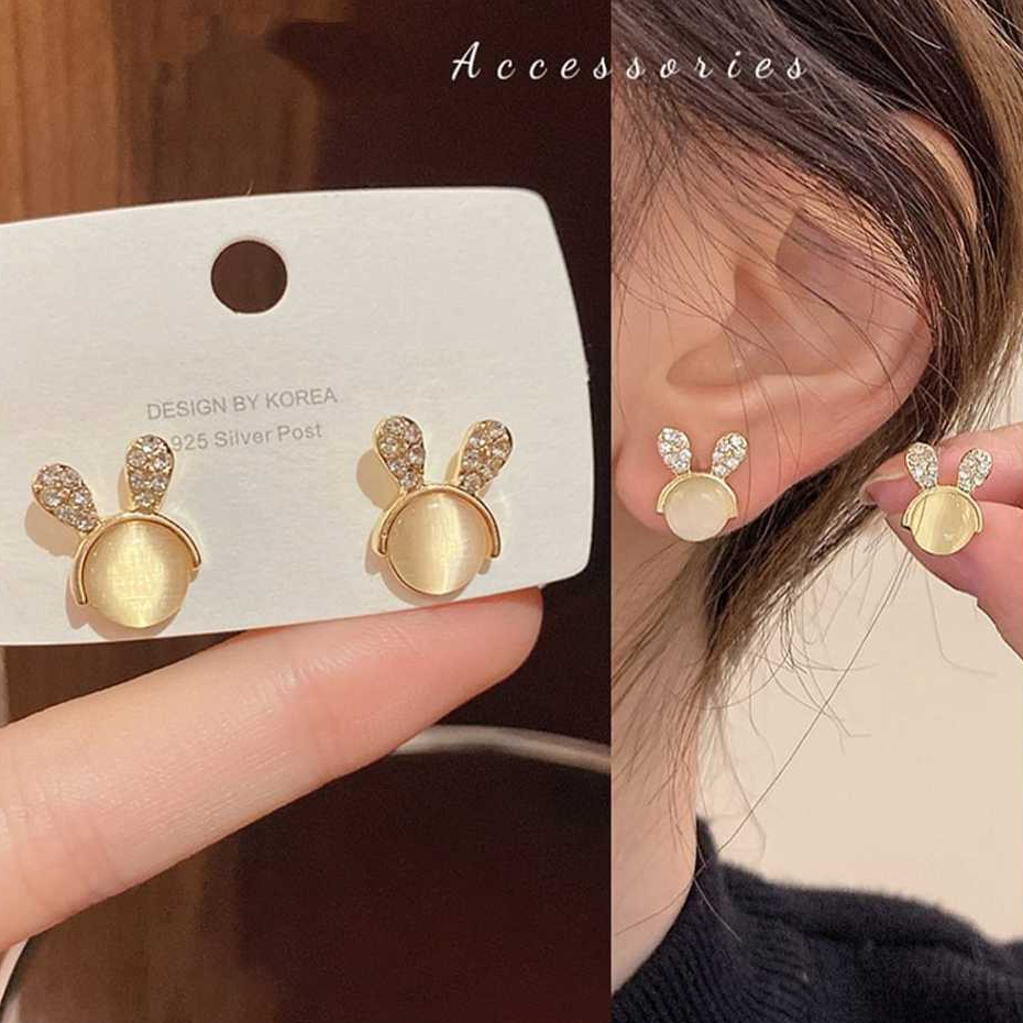 A42 - Anting Giwang Wanita Kelinci Giok Telinga Emas / Perhiasan Pesta Cantik Anti Karat / Aksesoris