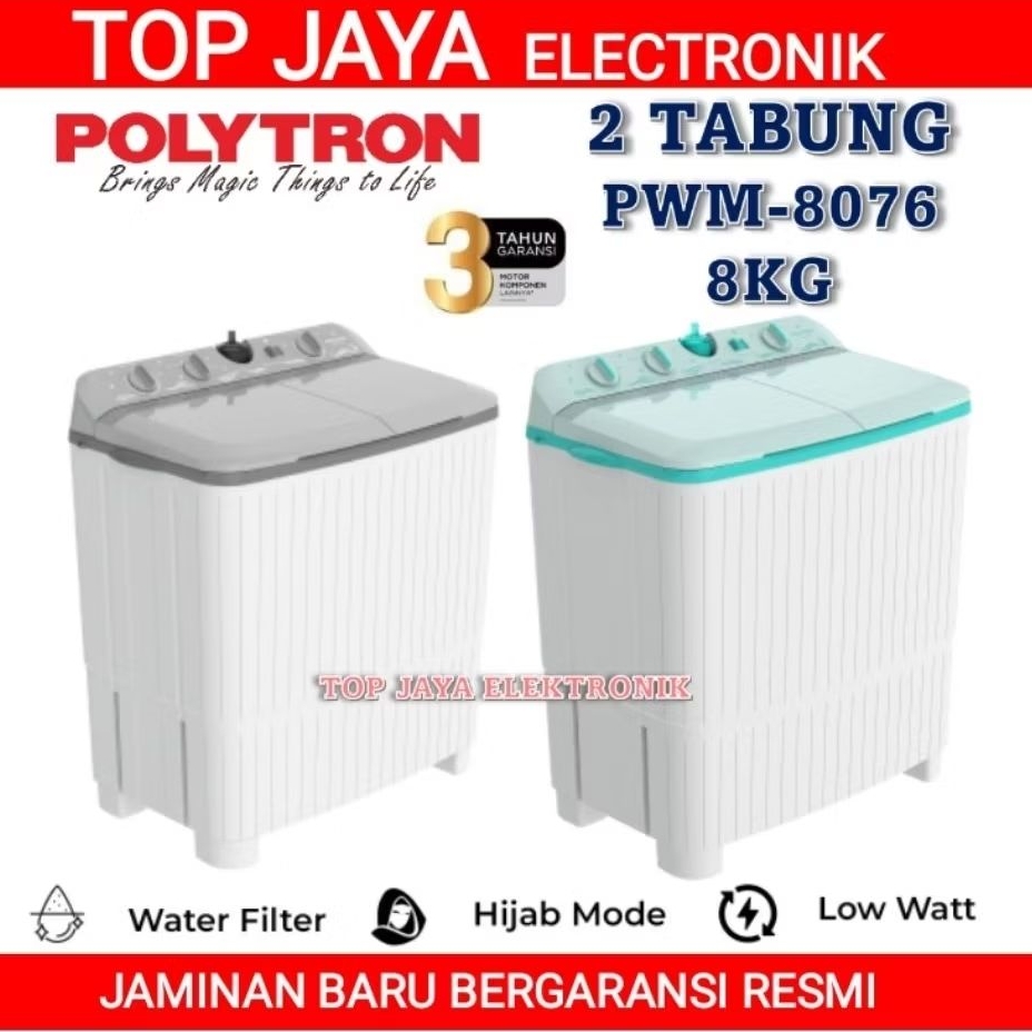 MESIN CUCI POLYTRON 8KG 2 TABUNG/POLYTRON MESIN CUCI 8 KG 2 TABUNG