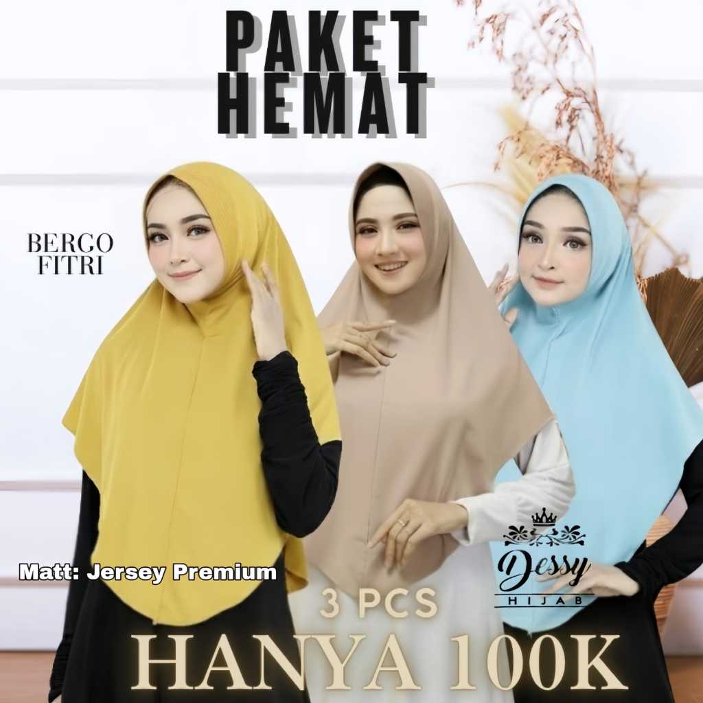 PAKET HEMAT 3PCS - PAKET MURAH HIJAB / BERGO FITRI 3PCS - Hijab Instan terbaru kekinian/Jilbab Bergo