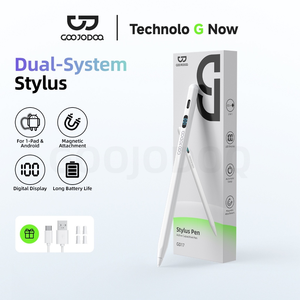 GOOJODOQ GD017 2 in1 Dual system Stylus Pen Universal for IPad and Android Systems Clear Digital Dis