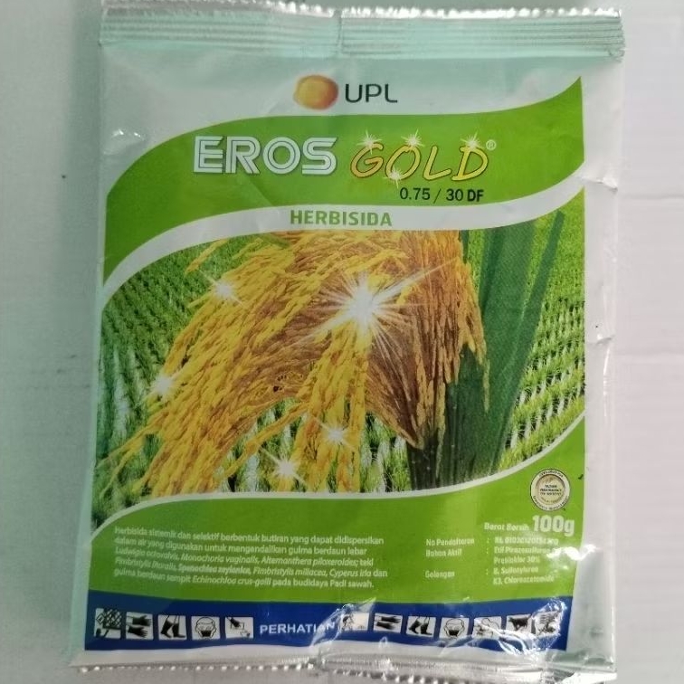 Eros gold 0.75/30 DF 100 gram. Obat biji rumput tanaman padi agar tidak tumbuh,  padi bebas gulma an