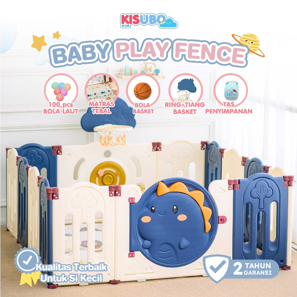 KISUBO Dino Baby Play Fence Pagar Bermain Bayi Pagar Mainan Anak Pagar Pembatas Playpen