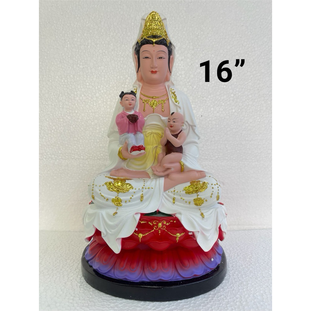 patung Dewi kwan im gendong anak 16in / Kuan im / guan yin fiber