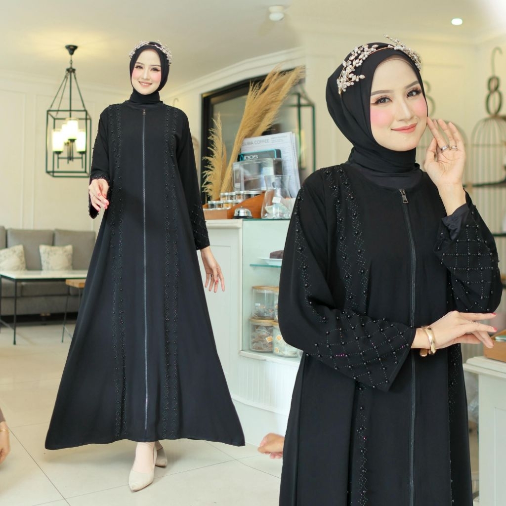 ABAYA HITAM MEWAH ELEGAN ABAYA ARAB ABAYA MUZA ABAYA ZIPER MUTIARA