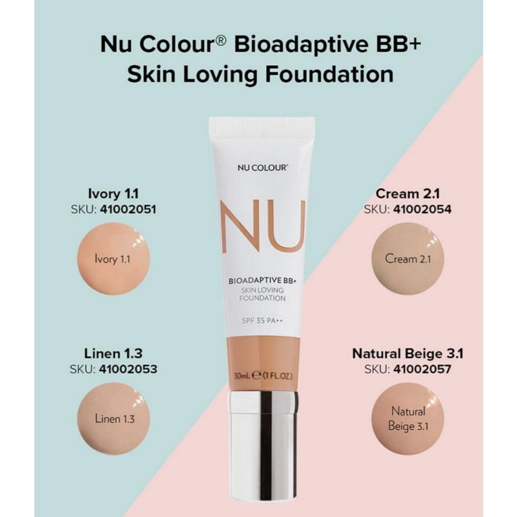 NU COLOUR BOIADATIVE BB+ Skin Loving Foundation Linen/ Natural Beige/ Ivory ED 2027 Original