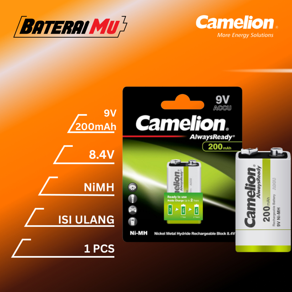BateraiMu Camelion Baterai Rechargeable 9V 200mAh BP1 | Baterai Isi Ulang 9V 200mAh | Baterai Kotak